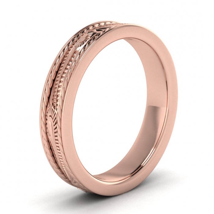 14k rose gold scroll wedding ring 4.5mm, Engraved, Ropes design, Unique texture, Wedding, Hand engraved, 14K Rose Gold, Wedding Band