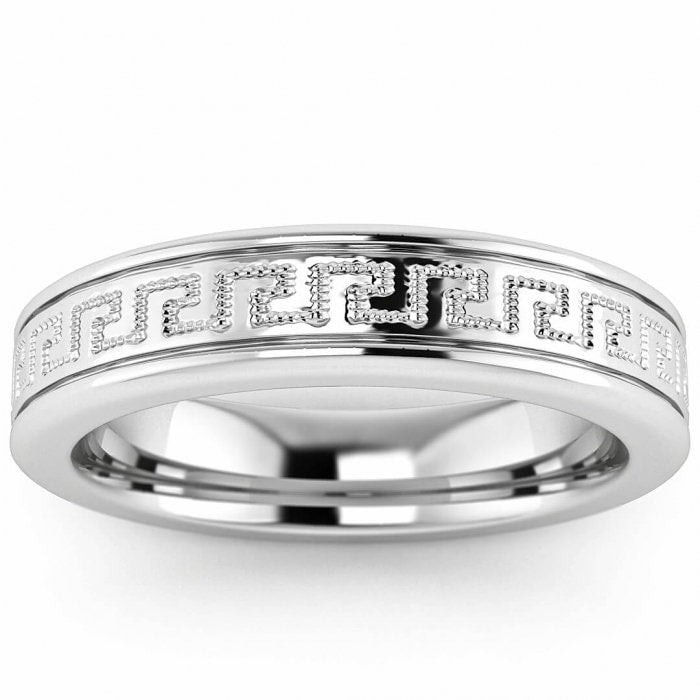 14k white gold zeus greek wedding band 5mm, Greek key engraving, Rounded, Unique wedding ring, 14K White Gold, Wedding Band