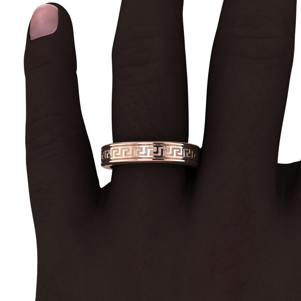 14k rose gold zeus greek wedding band 5mm, Greek key engraving, Rounded, Unique wedding ring, 14K Rose Gold, Wedding Band