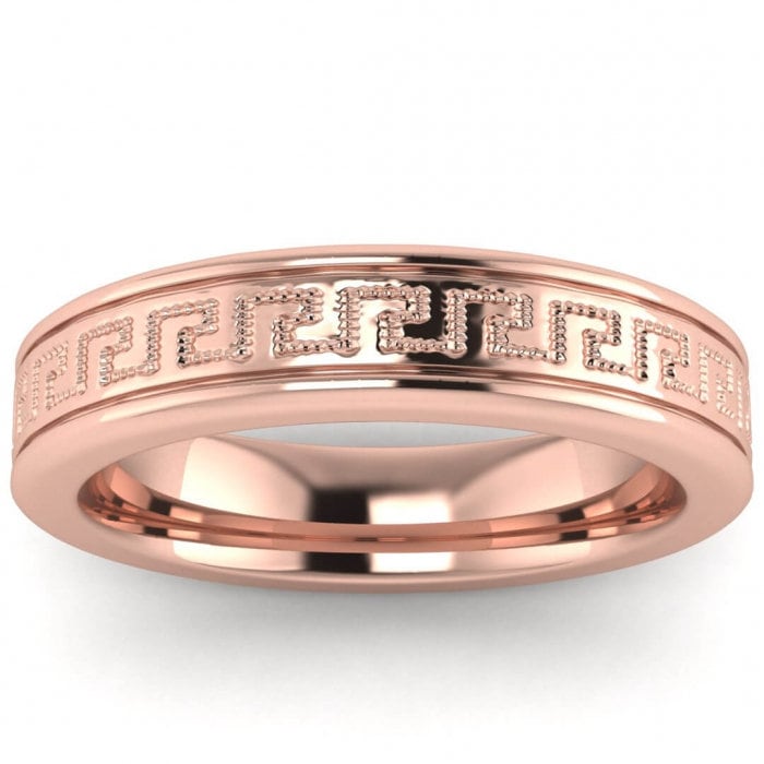 14k rose gold zeus greek wedding band 5mm, Greek key engraving, Rounded, Unique wedding ring, 14K Rose Gold, Wedding Band