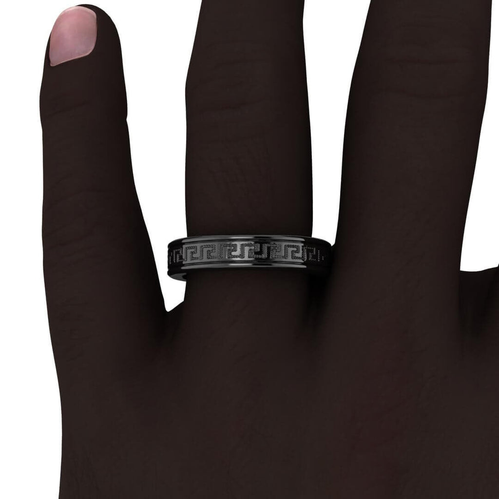 14k black gold zeus greek wedding band 5mm, Greek key engraving, Rounded, Unique wedding ring, 14K Black Gold, Wedding Band