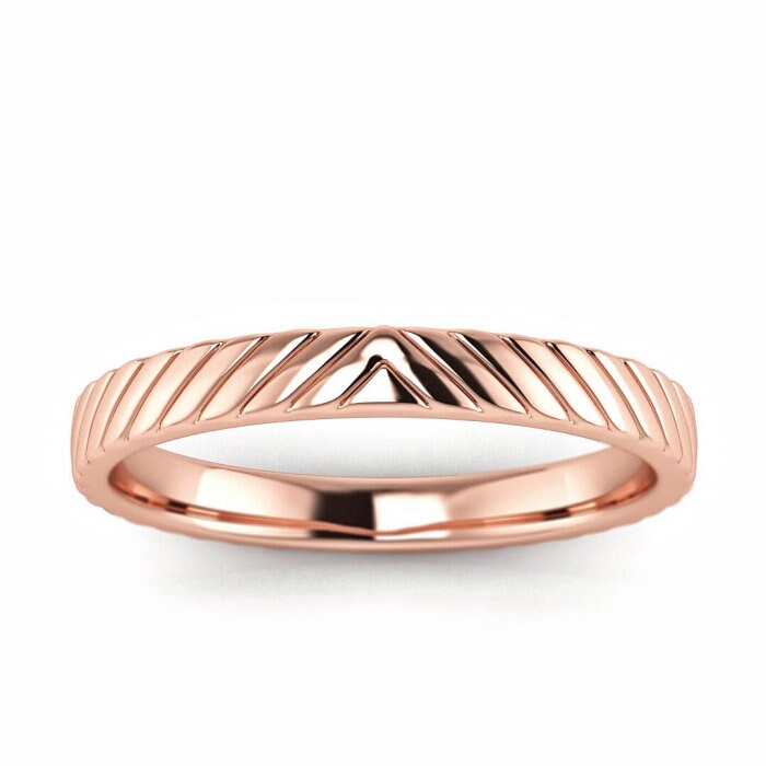 14k rose gold engraved ring, Engraved ring, Triangular center, 14K Rose Gold, Wedding Band