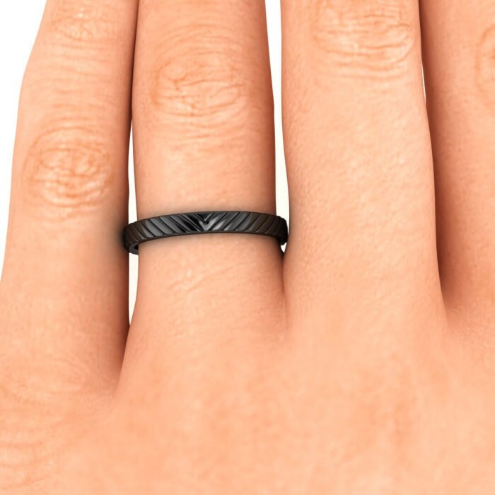 14k black gold engraved ring, Engraved ring, Triangular center, 14K Black Gold, Wedding Band