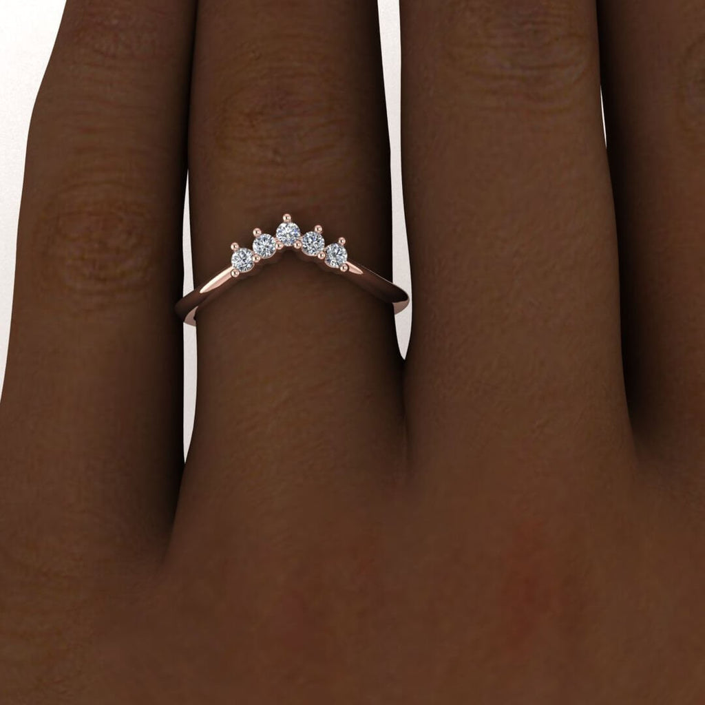 14k rose gold belen curved diamond wedding ring enhancer (1/7 ct. tw.), Curved band, Shared prongs, 14K Rose Gold, Wedding Band