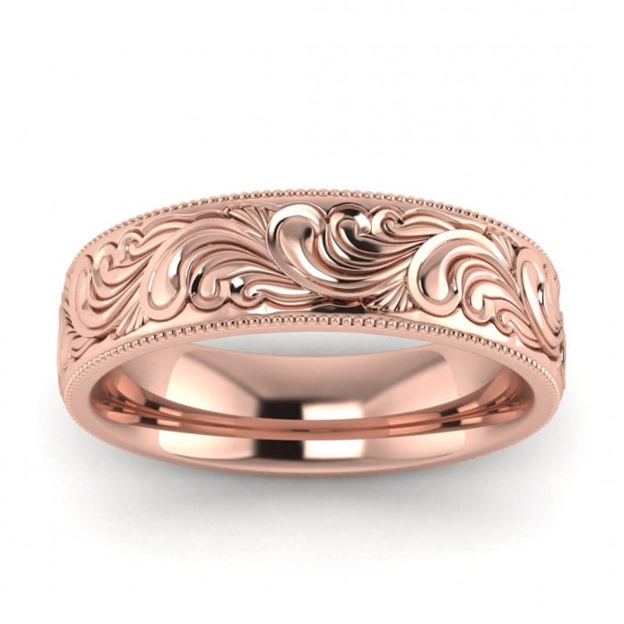 14k rose gold feather ring, Vintage, Antique, Feather, Milgrain, Wedding band, 14K Rose Gold, Wedding Band