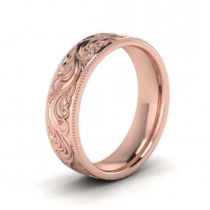 Filigree Band Bridal wedding ring Filigree 14k Rose gold engagement band Vintage Style design Milgrain edge Band Anniversary Band