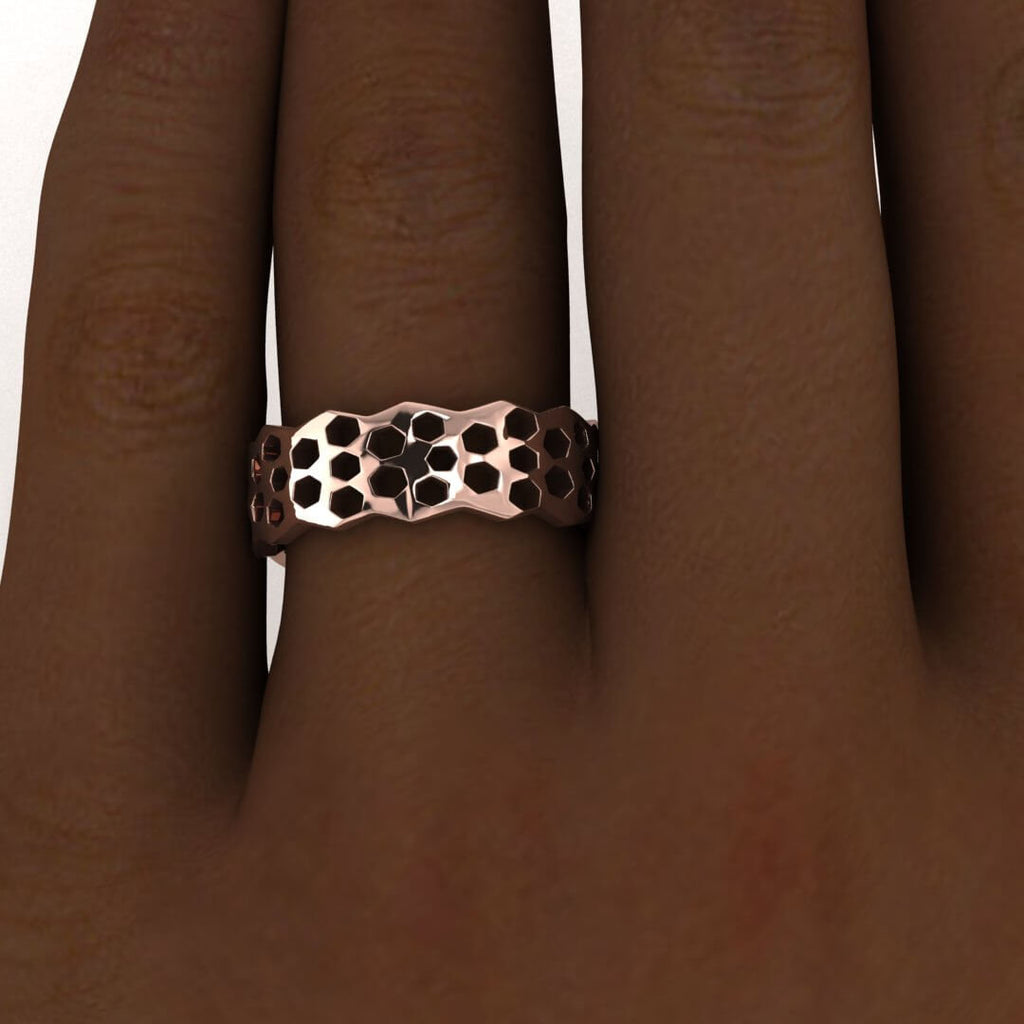 14k rose gold honeycomb ring, Honeycomb, Wedding ring, 14K Rose Gold, Wedding Band