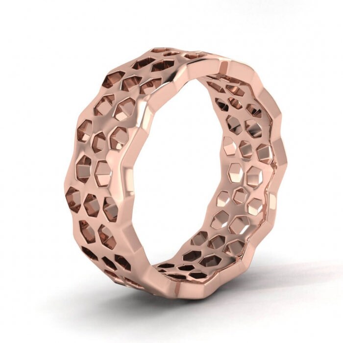 14k rose gold honeycomb ring, Honeycomb, Wedding ring, 14K Rose Gold, Wedding Band