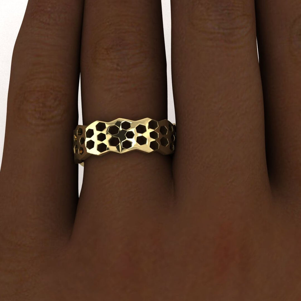 14k yellow gold honeycomb ring, Honeycomb, Wedding ring, 14K Yellow Gold, Wedding Band