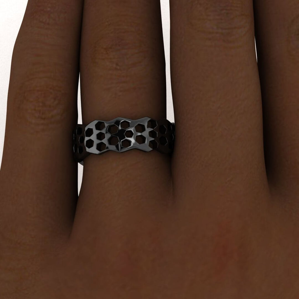 14k black gold honeycomb ring, Honeycomb, Wedding ring, 14K Black Gold, Wedding Band