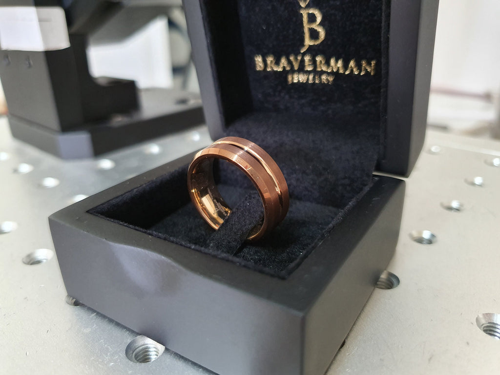 Espresso Tungsten Wedding Band, Men & Women, Rose Gold Tungsten Ring, Tungsten Carbide Ring, Brush Finish Men's Ring