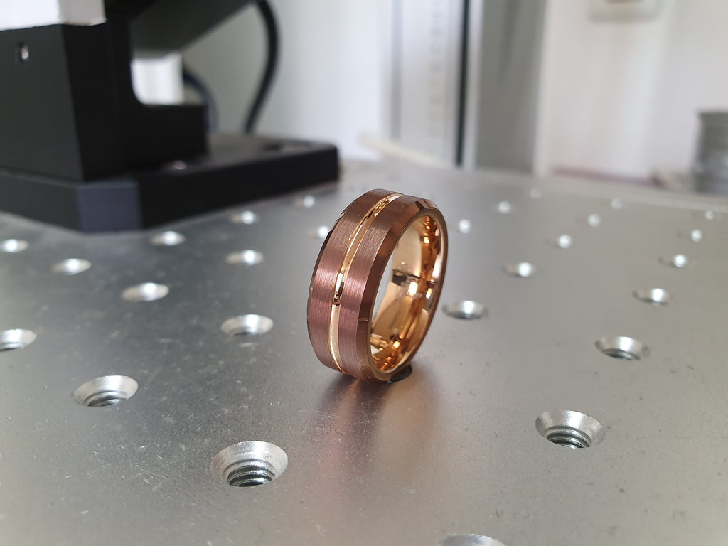 Espresso Tungsten Wedding Band, Men & Women, Rose Gold Tungsten Ring, Tungsten Carbide Ring, Brush Finish Men's Ring