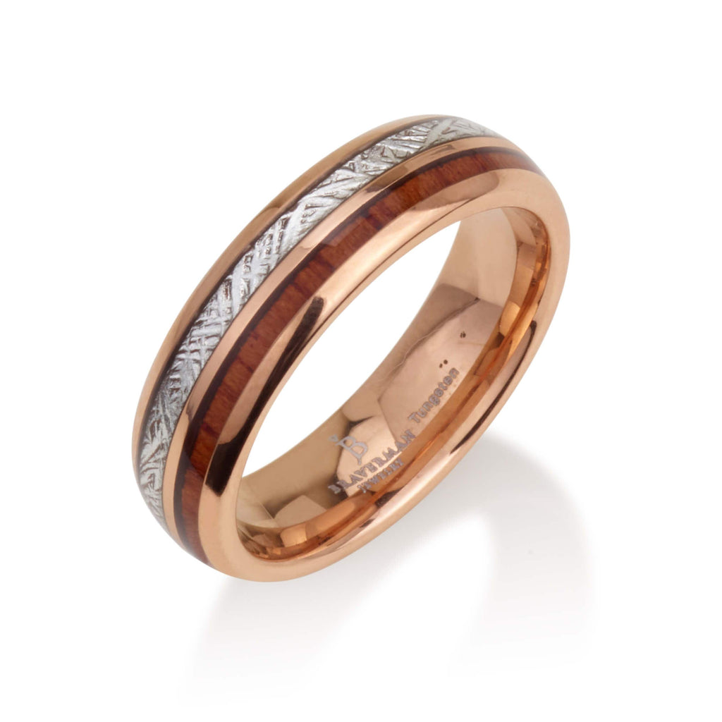 Wood Meteorite Rose Gold Tungsten Ring 6MM Male Female 2 Layer Wedding Band Size 5 to 14 Men Women Anniversary Elegant Engagement Love Gift