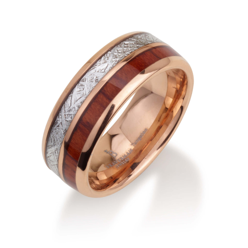 Wood Meteorite Rose Gold Tungsten Ring 6MM Male Female 2 Layer Wedding Band Size 5 to 14 Men Women Anniversary Elegant Engagement Love Gift