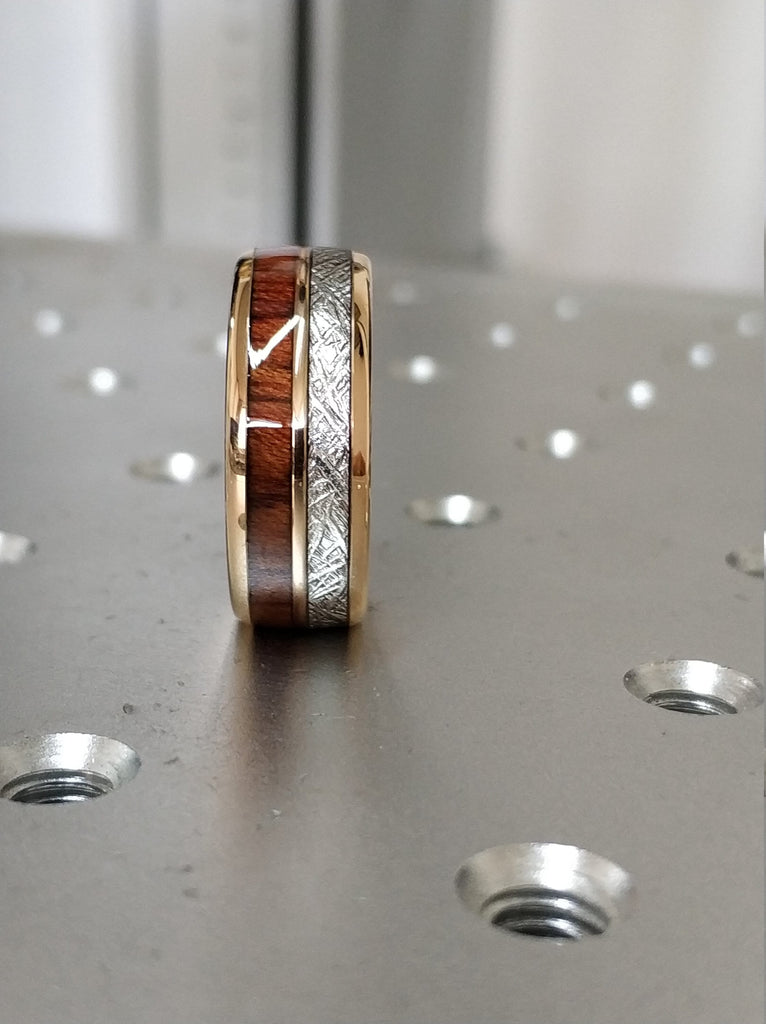 Wood Meteorite Rose Gold Tungsten Ring 6MM Male Female 2 Layer Wedding Band Size 5 to 14 Men Women Anniversary Elegant Engagement Love Gift