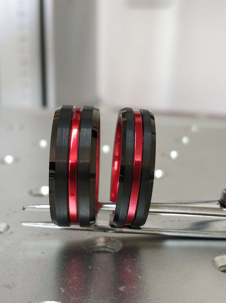 Black Tungsten Men's Thin Red Line Band Ring Red Tungsten Ring Custom FREE Engraved Personlize 6mm/8mm , Black Red Tungsten Ring