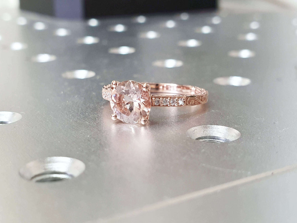 14k Rose Gold Vintage Diamond Morganite Engagement Ring Floral Morganite Diamond Ring Morganite and Rose Gold Ring Morganite Vintage Ring