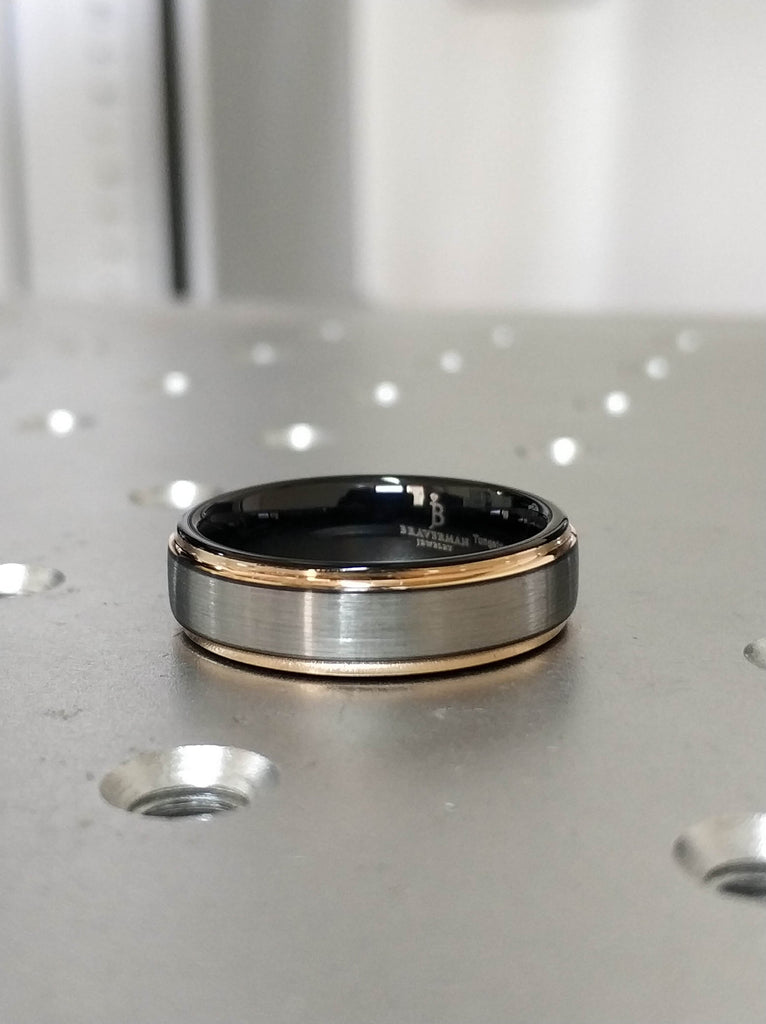 Rose Gold Tungsten Ring, Gunmetal Tungsten Wedding Band, Gunmetal Tungsten Ring, Rose Gold Tungsten Band, Rose Gold, Black Ring 6mm