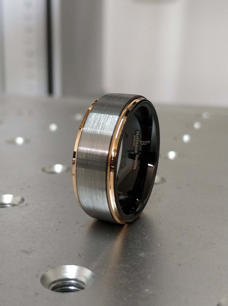 Rose Gold Tungsten Ring, Gunmetal Tungsten Wedding Band, Gunmetal Tungsten Ring, Rose Gold Tungsten Band, Rose Gold, Black Ring 6mm