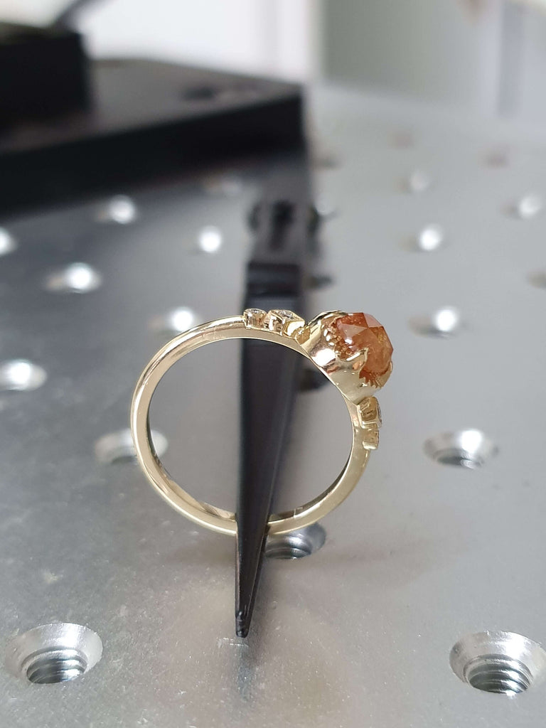 Rose Cut Diamond Round Ring, Vintage Brown Rose Cut Diamond Ring, Brown Round Rose Cut Diamond Engagement Ring 14k Gold Non Traditional Ring