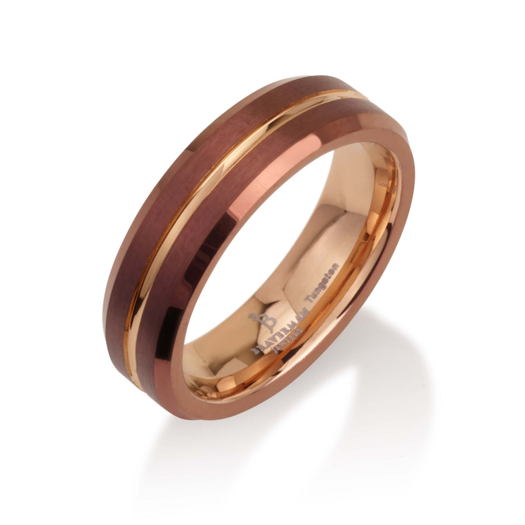 Espresso Tungsten Wedding Band, Men & Women, Rose Gold Tungsten Ring, Tungsten Carbide Ring, Brush Finish Men's Ring