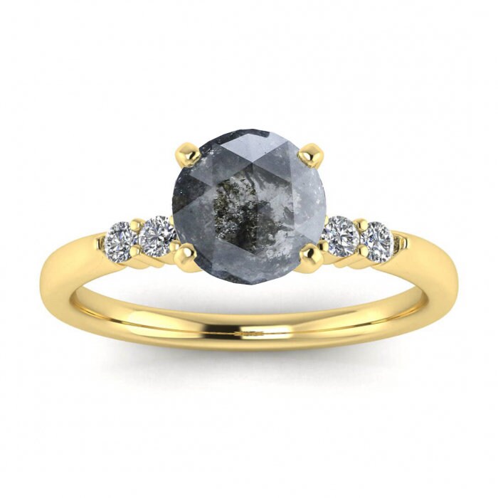 Black Salt And Pepper Diamond Ring, Rose Cut Salt And Pepper Diamond Engagement Ring, Grey Diamond Ring, Salt And Pepper Ring, Rustic Ring