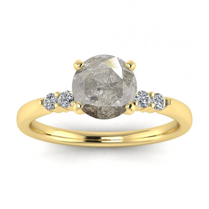 Black Salt And Pepper Diamond Ring, Rose Cut Salt And Pepper Diamond Engagement Ring, Grey Diamond Ring, Salt And Pepper Ring, Rustic Ring