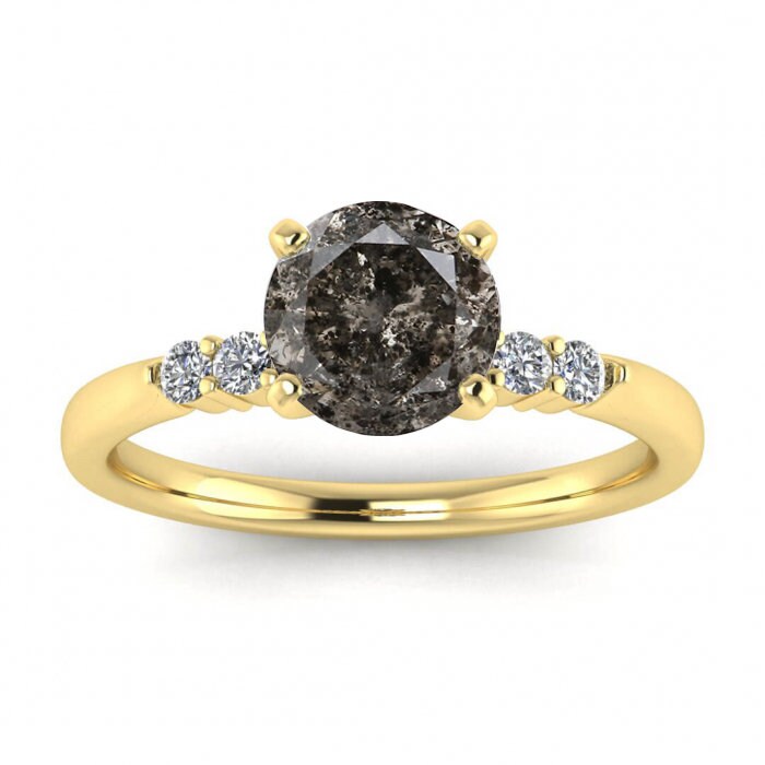 Black Salt And Pepper Diamond Ring, Rose Cut Salt And Pepper Diamond Engagement Ring, Grey Diamond Ring, Salt And Pepper Ring, Rustic Ring