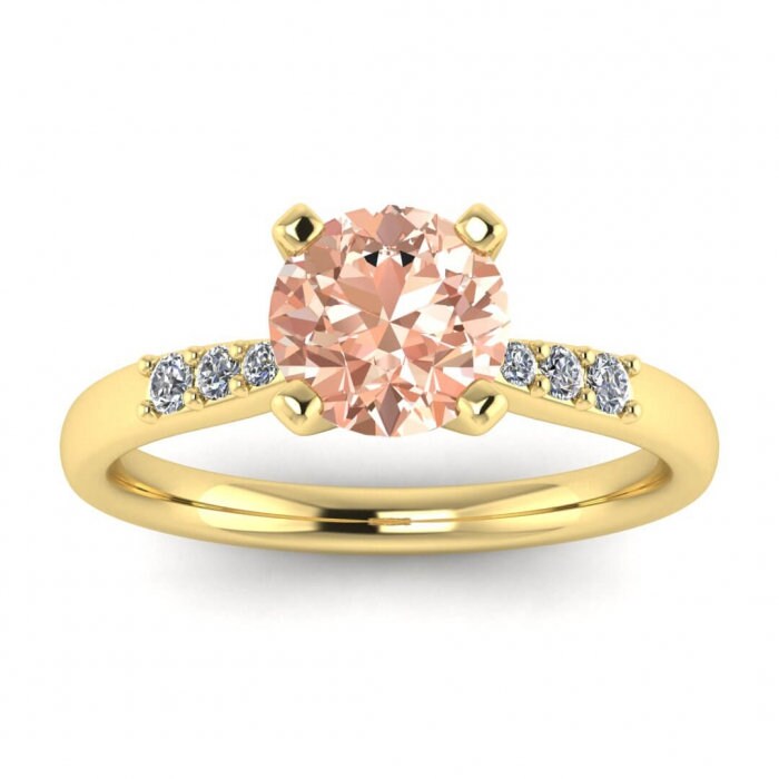 14k Rose Gold Bea Tapered Pave Morganite And Diamond, Tapered Accent Pave, High Profile Prongs