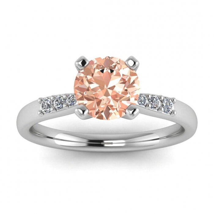 14k Rose Gold Bea Tapered Pave Morganite And Diamond, Tapered Accent Pave, High Profile Prongs