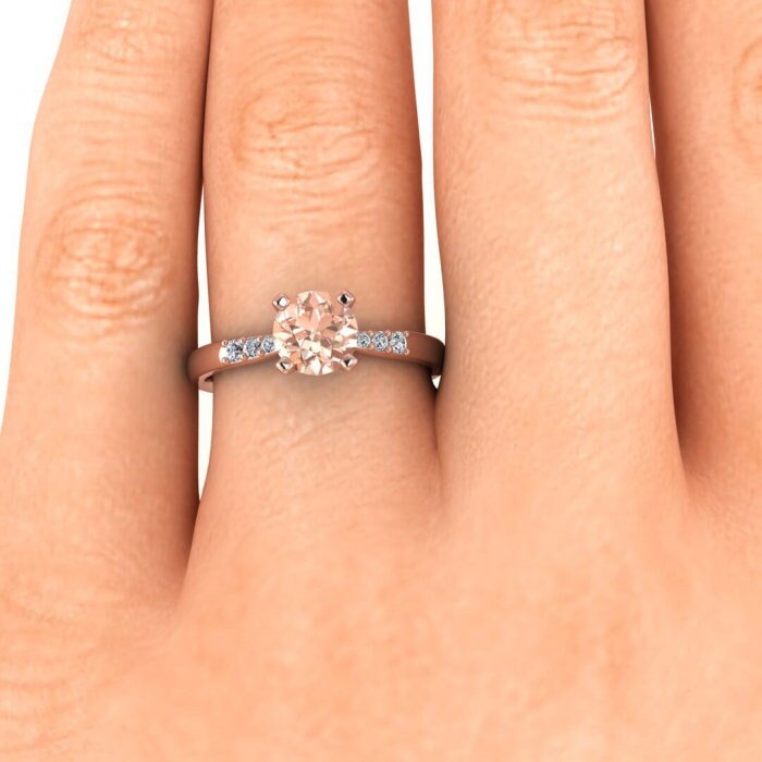 14k Rose Gold Bea Tapered Pave Morganite And Diamond, Tapered Accent Pave, High Profile Prongs