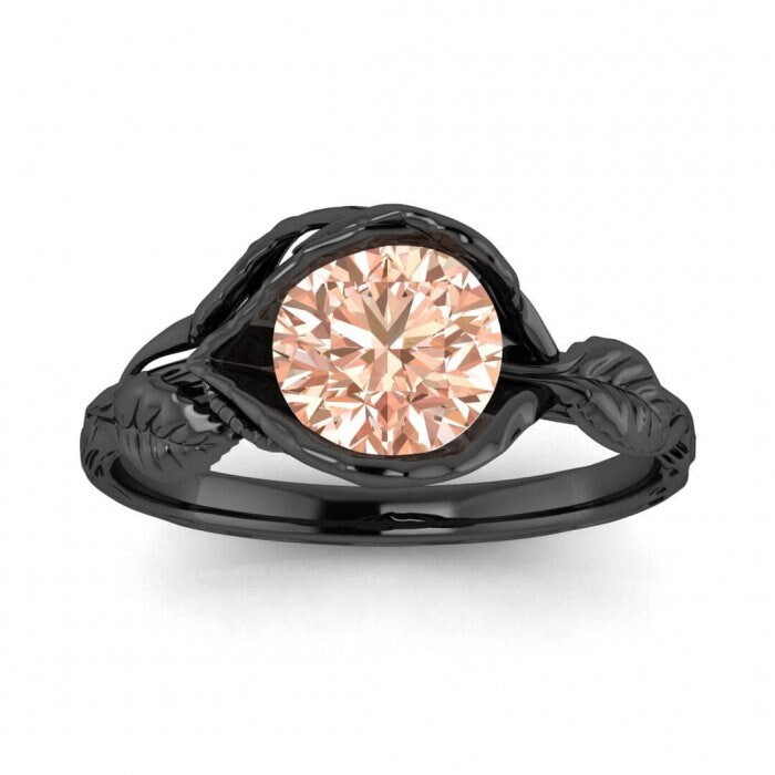 14k Rose Gold Bijou Morganite Lotus Flower Ring, Lotus Engagement Ring, Leaf Ring, Vintage