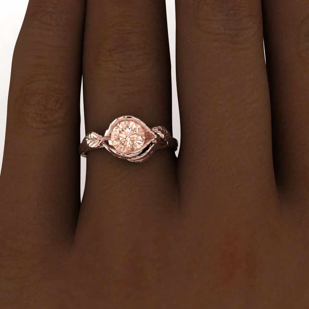 Morganite Engagement Ring, Vintage Floral Morganite Ring, Rose Gold Floral Engagement Ring, Nature Inspired Leaf Morganite Ring