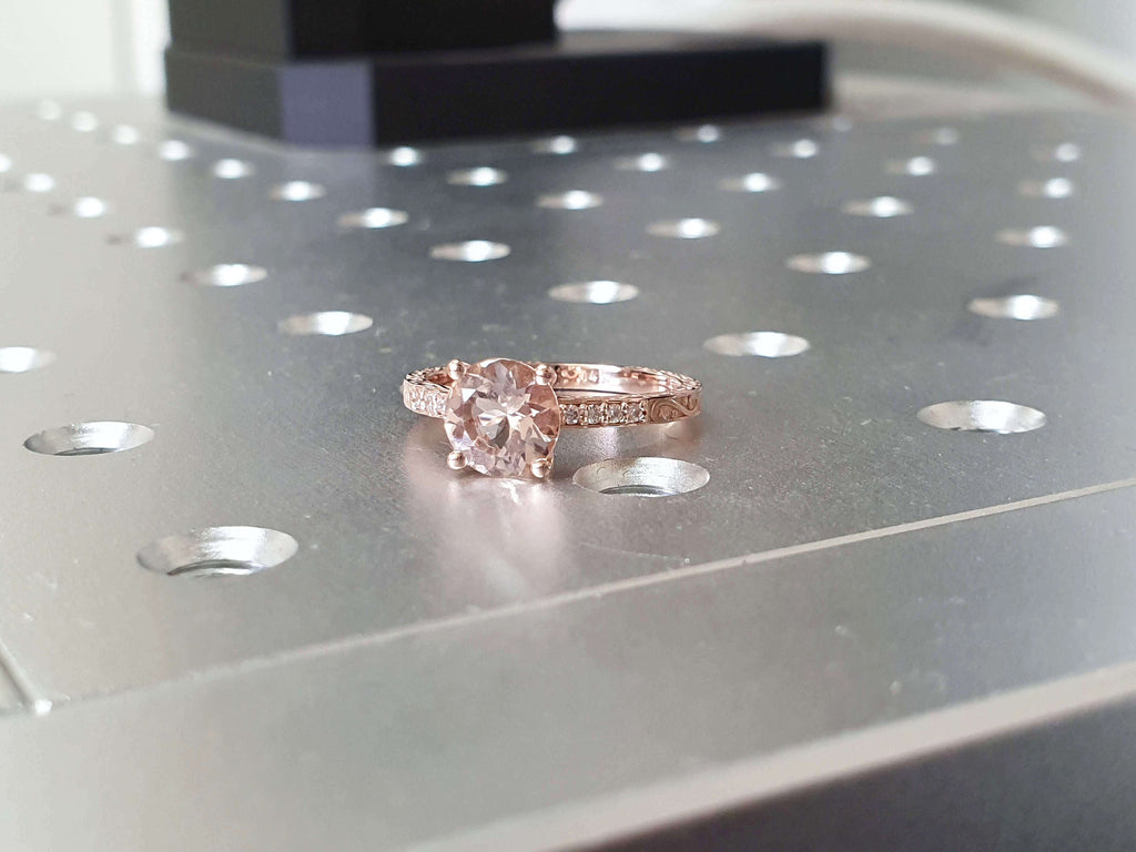 14k Rose Gold Vintage Diamond Morganite Engagement Ring Floral Morganite Diamond Ring Morganite and Rose Gold Ring Morganite Vintage Ring