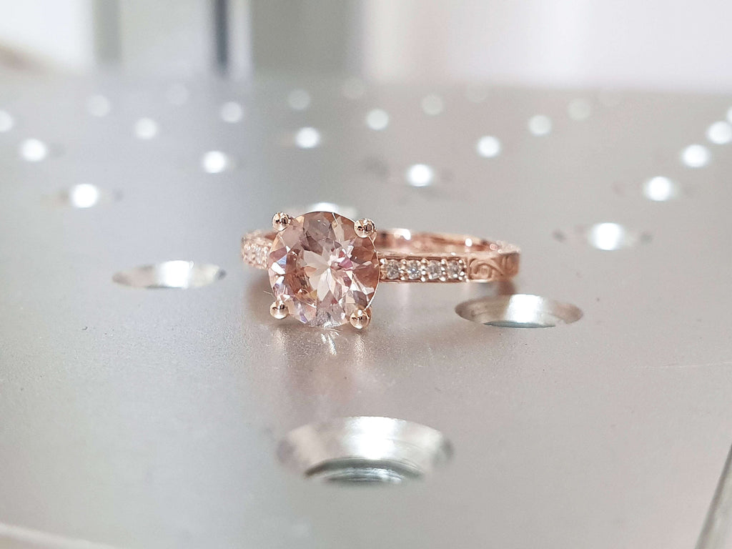 14k Rose Gold Vintage Diamond Morganite Engagement Ring Floral Morganite Diamond Ring Morganite and Rose Gold Ring Morganite Vintage Ring