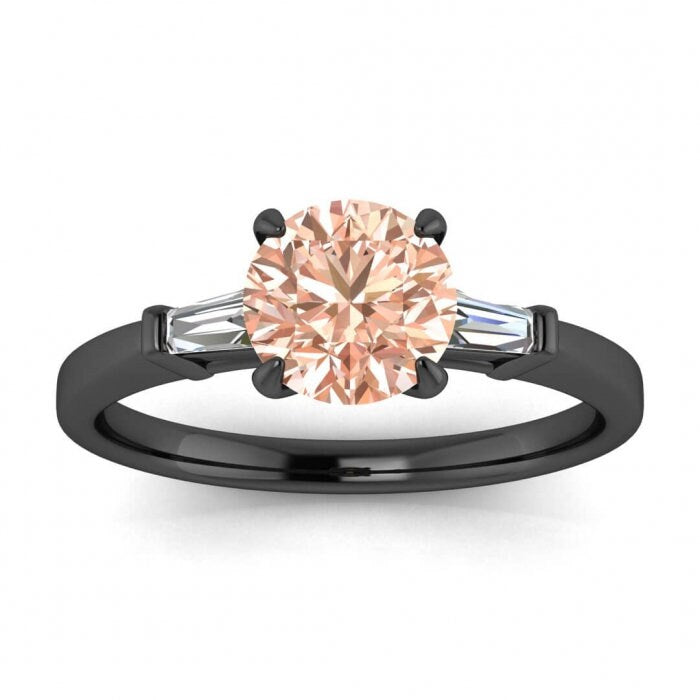 Peach Pink Morganite and Natural Diamond Engagement Ring, Cushion Morganite Engagement Ring, Baguette And Morganite Engagement Ring