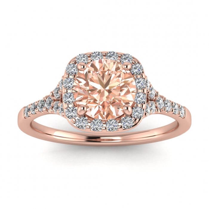 14k Rose Gold Katniss Split Shank Halo Morganite And Diamond Ring (1/4 Ct. Tw.); Pave, Split Shank, Cushion Shaped Halo, Open Gallery