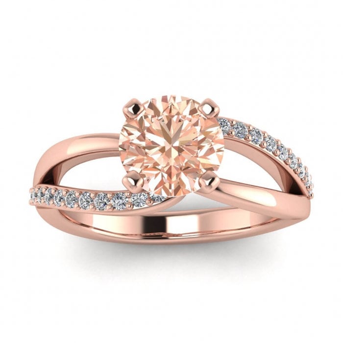 14k Rose Gold Calla Twisted Vine Morganite And Diamond Ring, Twisted Vine, Engagement Ring, Gemstone Pave, Unique Split Shank