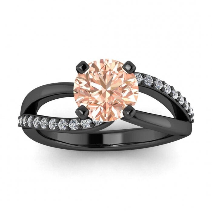 14k Rose Gold Calla Twisted Vine Morganite And Diamond Ring, Twisted Vine, Engagement Ring, Gemstone Pave, Unique Split Shank