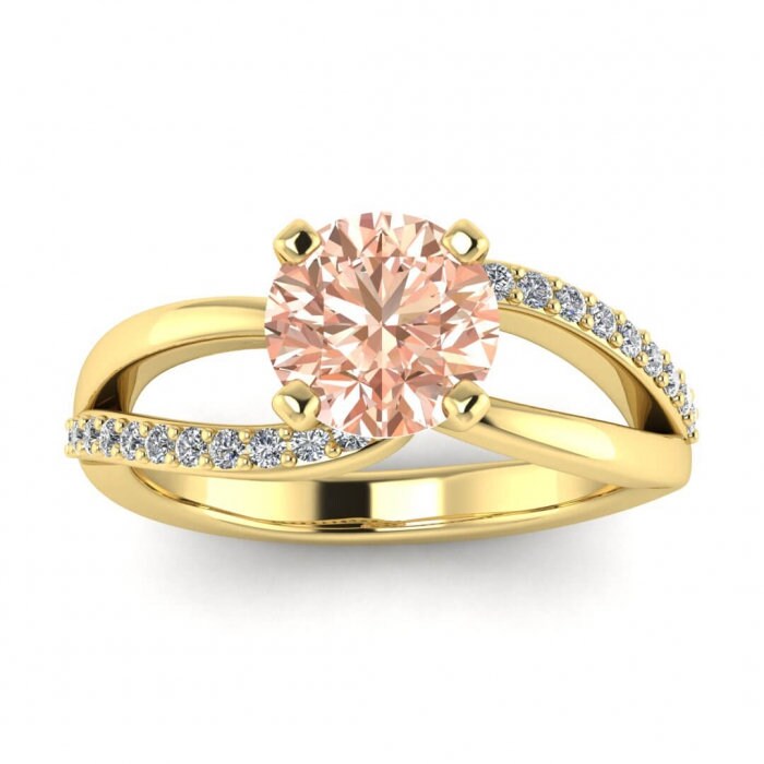 14k Rose Gold Calla Twisted Vine Morganite And Diamond Ring, Twisted Vine, Engagement Ring, Gemstone Pave, Unique Split Shank