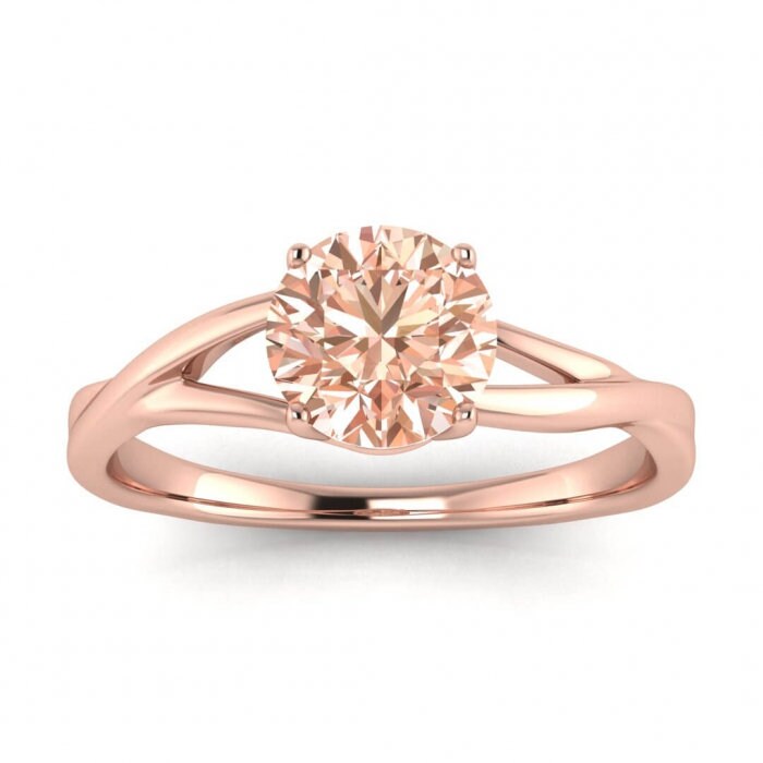 14k Rose Gold Ciara Twisted Band Morganite Ring, Twisted Band, Unique Band