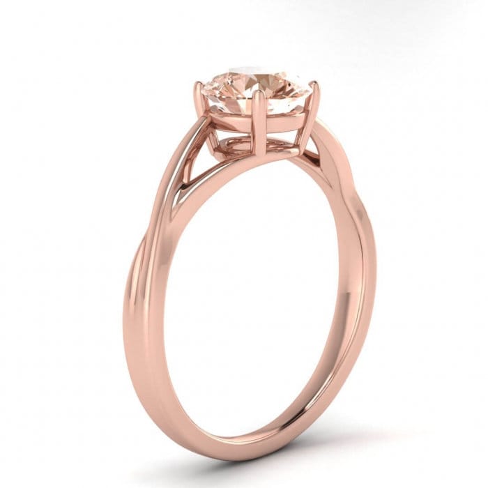 14k Rose Gold Ciara Twisted Band Morganite Ring, Twisted Band, Unique Band