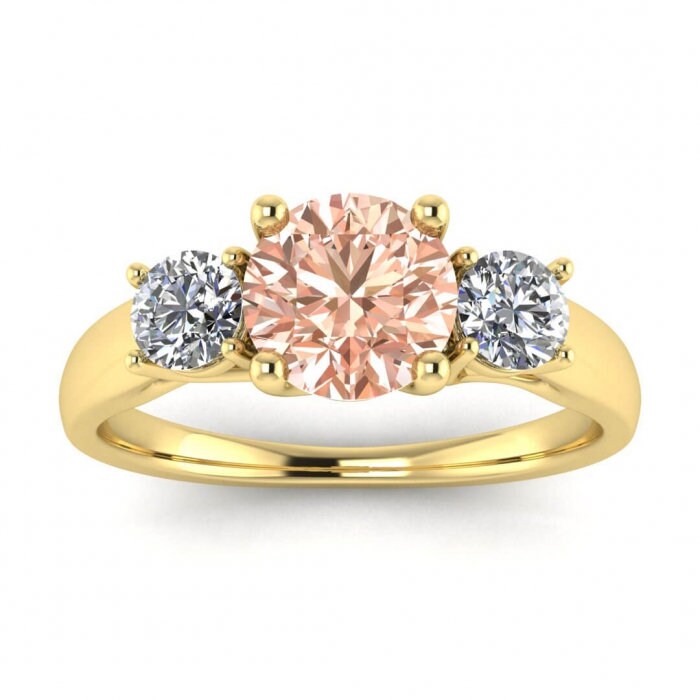 14k Rose Gold Dawn 3 Morganite And Diamond Engagement Ring, Basket Setting, Prongs Setting, Open Gallery