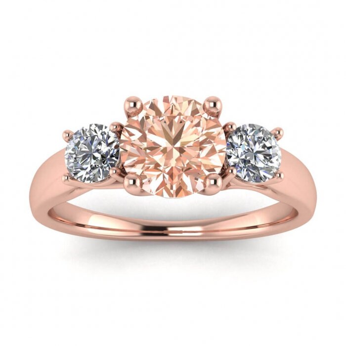 14k Rose Gold Dawn 3 Morganite And Diamond Engagement Ring, Basket Setting, Prongs Setting, Open Gallery