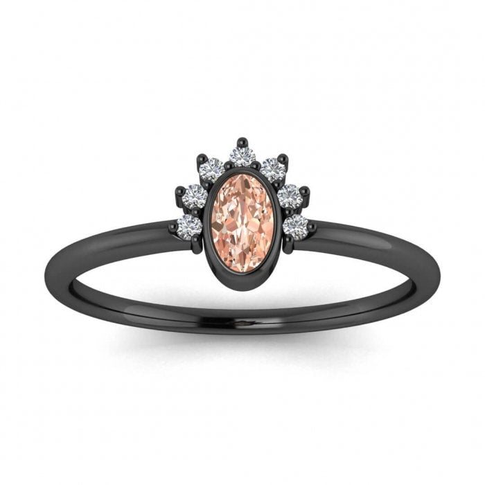 14k Rose Gold Laurel Oval Morganite And Diamond Engagement Ring; Oval Bezel, Aura Of Gemstones, Accent Pave