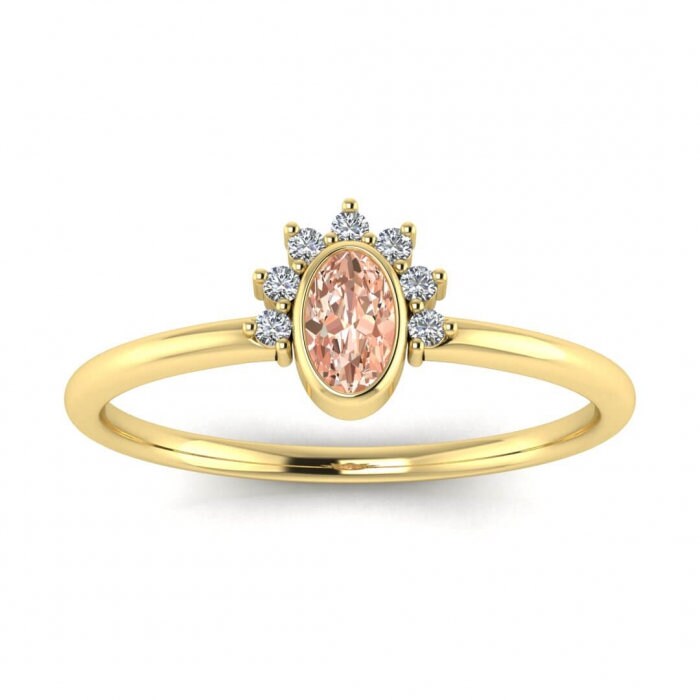 14k Rose Gold Laurel Oval Morganite And Diamond Engagement Ring; Oval Bezel, Aura Of Gemstones, Accent Pave