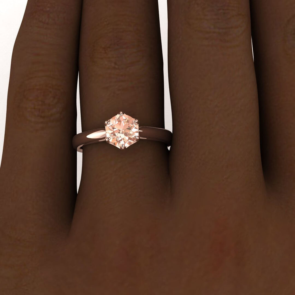 14k Rose Gold Lettie Cathedral Low Profile Morganite Ring; Unique Open Gallery, Cathedral Shank