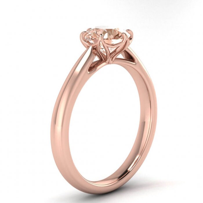 14k Rose Gold Lettie Cathedral Low Profile Morganite Ring; Unique Open Gallery, Cathedral Shank