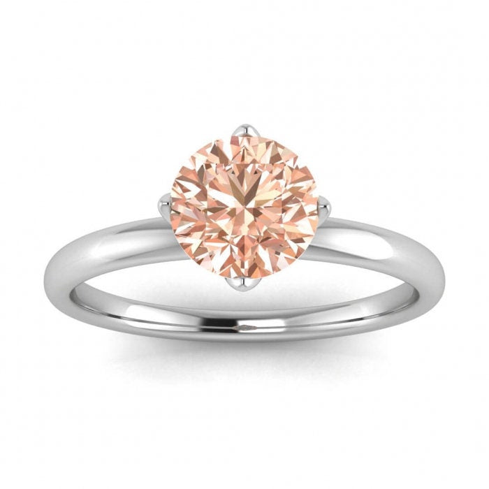 14k Rose Gold Ellis Solitaire Morganite And Diamond Flower Ring, Delicate Band, Tulip Flower Setting