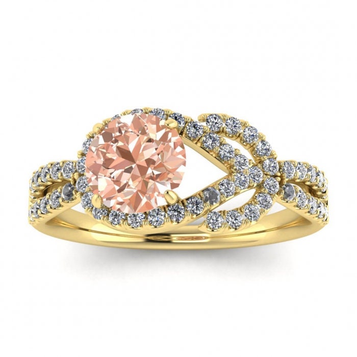 14k Rose Gold Maia Unique Halo Morganite And Diamond Ring (1/3 Ct. Tw.); Infinite Love Knot Pave, Shared Prongs Pave, Unique Halo Design